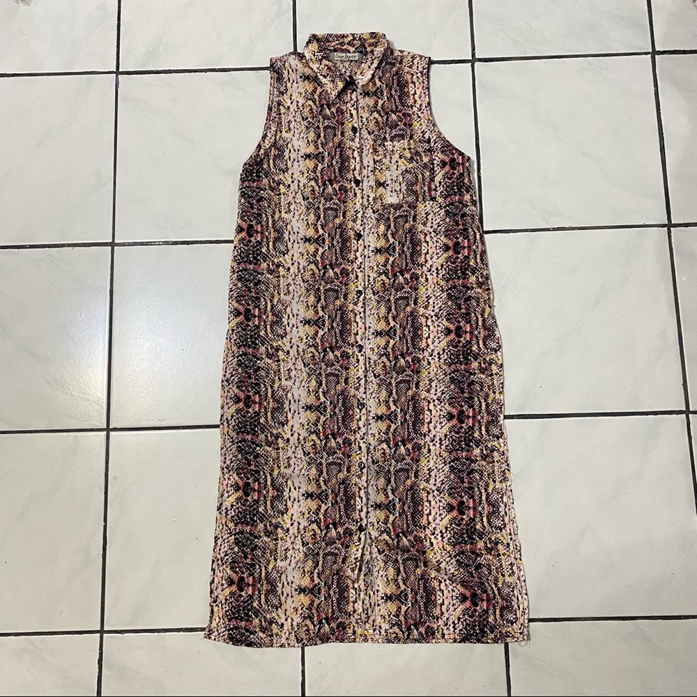 Crave Fame Snake Buttoned Long Shirt Dress/ Beach coverup